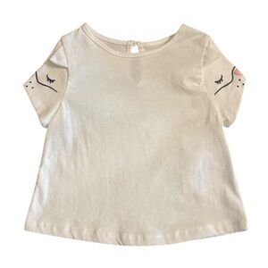2/$12 Joe Fresh White Short Sleeve T-shirt with Cat Sleeve Face Size 3-6M